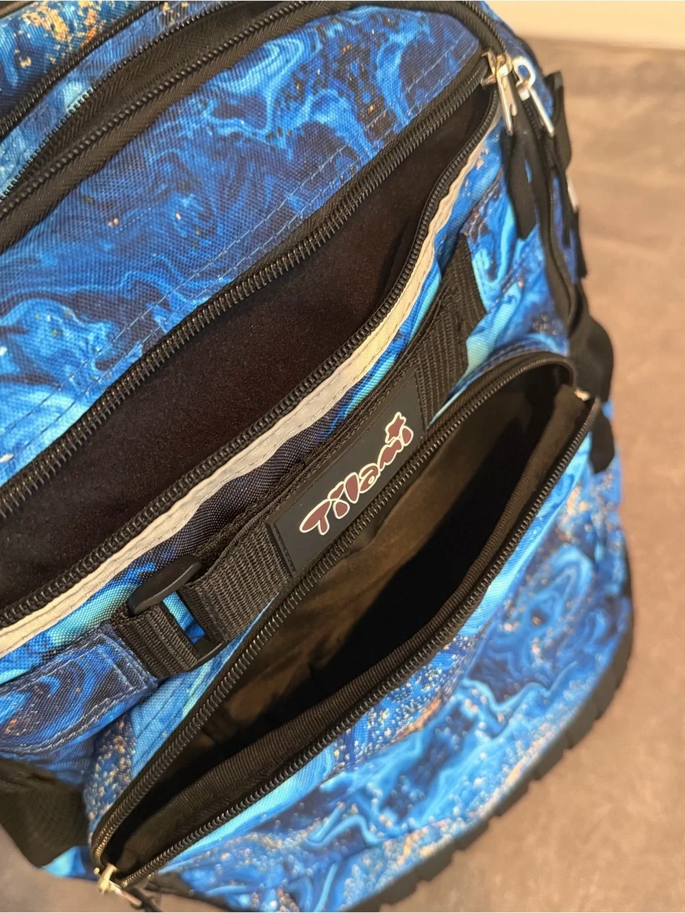 Kids Rolling Backpack Trolley in Blue Marble by